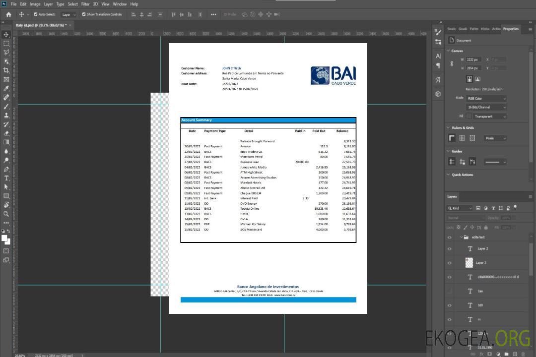 Relevé bancaire de la Banco Africano de Investimentos du Cap-Vert template